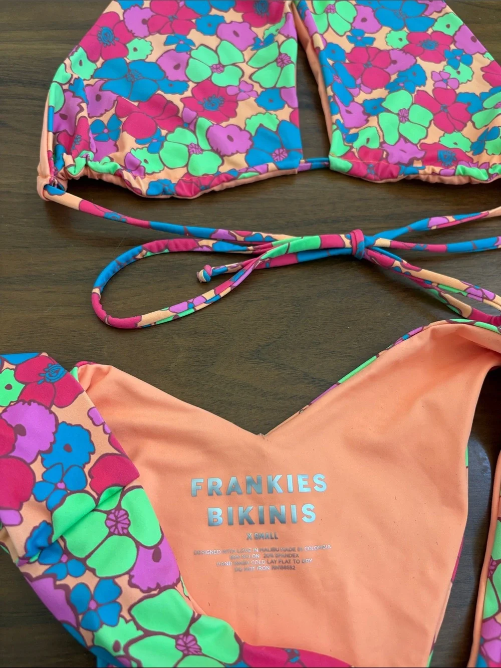 Frankie’s Bikinis Diana Halter Bikini Top & Bash Bottom 2 Piece Set Groovy XS